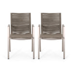 ZUN Outdoor Modern Aluminum Dining Chair with Rope Seat , Silver and Taupe 64679.00SIL