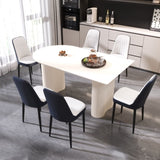 63 "medieval modern cream style MDF dining table and PU dining chair set 6. Assemble Desktop and 48458232