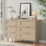 ZUN Rattan 6 Drawer Dresser for Bedroom, Wood Dresser & Chest of Drawers with Metal Handles 51" W2181P270056