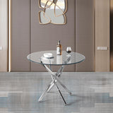 ZUN Contemporary Round Clear Dining Tempered Glass Table with Silver Finish Stainless Steel Legs 17927422