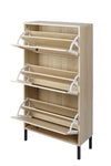 ZUN Natural Rattan 3 Door Shoe Rack, Freestanding Modern Shoe Storage Cabinet, for Entryway W68849113