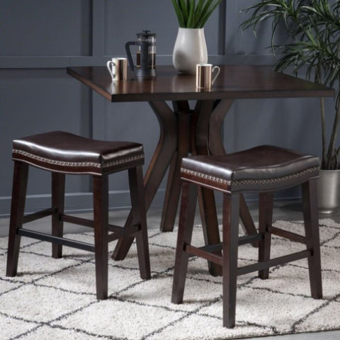 ZUN 26" Contemporary Upholstered Saddle Counter Stool with Nailhead Trim , Dark Brown 62474.00PU