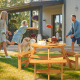 ZUN 6-Person Outdoor Circular Wooden Picnic Table with 3 Built-In Benches, Outside Table and Bench Set 87268560