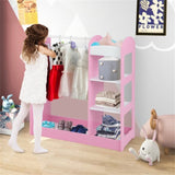 Pink Kids Wardrobe - 37"x15"x39.5" Size, 1 Solid Wood Hanger 1 Upper Shelf 2 Bottom 63793997