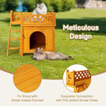 ZUN 2-Story Wooden Feral Cat House Dog House for Outdoor and Indoor, Pet House with Stairs, Yellow 64064816