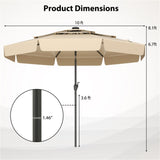 10 foot beige terrace umbrella with solar powered LED lights and multi-layered ventilated roof 63655933