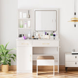 32'' Wide Makeup Vanity Desk with Lighted Mirror and Power Outlet, Dressing Table with Large Storage 13725973