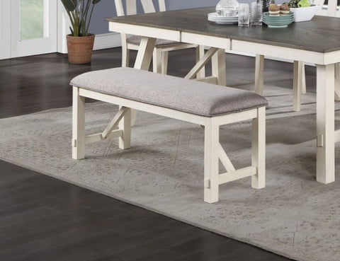 ZUN Dining Room Furniture 1x Bench Gray Fabric Cushion Seat White Clean Lines B01163921