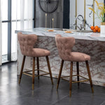 ZUN Nevis Mid-century Modern Faux Leather Tufted Nailhead Trim Counter Stool Set of 2, Pink T2574P165098