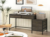 Home Office Dual Desktop Desk with 5 Storage Drawers, Powder-Coated Metal Frame Engineered Wood 15981882