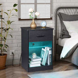 40*35*60cm Particleboard Pasted Triamine Single Drawer With Socket With LED Light Bedside Table 80482414