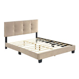 1pc Full Platform Bed Light Brown Velvet Upholstered Adjustable Height Headboard Button Tufted Solid B011P203574