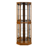 ZUN 6 Shelf Corner Curio Display Cabinet with Lights, Mirrors and Adjustable Shelves, Oak W1693P165029