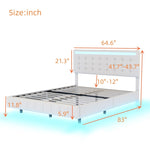 ZUN Queen Size Floating Bed Frame with LED Lights and USB Charging,Modern Upholstered Platform LED Bed WF308894AAK