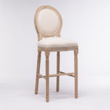 French Country Wooden Barstools With Upholstered Seating , Beige and Natural ,Set of 2 W162290983