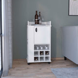 ZUN Bar Cart with 6 Built-in Wine Rack and Casters, White B097120589