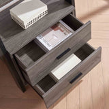 Two drawer ladder bookcase metal bar handles Distressed Grey and black two tone color B107P295241