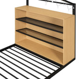 Twin Size Metal Bed House Bed Frame with Shelves and Lights, Black N737P176708B