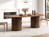 70.9" Oval Dining Table for 6 People, Fluted Cylindrical Pedestals with Roll-up Door Storage 74640654