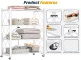 4-Tier Folding Storage Shelves with Wheels, Foldable Metal Rack, Collapsible Shelves for 10462892