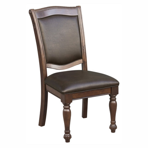 ZUN Traditional Dining Wooden Side Chairs Set of 2 Brown Cherry Finish Faux Leather Upholstery Home B01149812