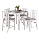 ZUN White Solid wood 5pc Counter Height Dining Set Table 4x Gray Linen Like Fabric Cushions Seats B011P230002