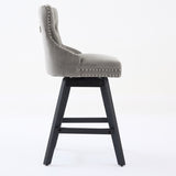 Swivel Velvet Barstools with Button Tufted Decoration and Wooden Legs, and Chrome Nailhead Trim, W1143P241330