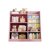 ZUN Pink Wooden Toy Storage Organizer Cabinet Kids Bookshelf Children Bookcase Toddler Baby Sling Book 76625099