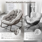 Outdoor Patio Rocking Chairs, Oversized Papasan Rocking Chair Indoor with Padded Cushion W349P271998
