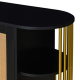 TREXM 2-Door Elegant Curved Dining Cabinet with Gold Trim and Woven Rattan Doors for Dining Room N715P172740B