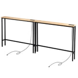 2 Pack 39.4" Narrow Console Sofa Table with Power Outlets and USB Ports, Long Couch Table with Metal 75432596
