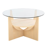 U-Shaped Contemporary Coffee Table in Natural Wood and Clear Glass by LumiSource B202P223314