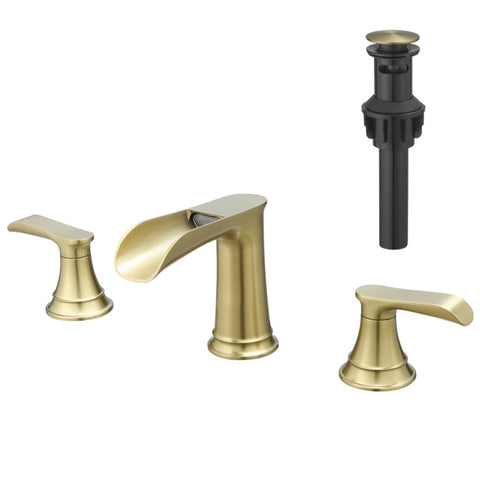 ZUN Bathroom Faucets for Sink 3 Hole Nickel Gold 8 inch Widespread Bathroom Sink Faucet with Pop Up W1932P182995