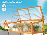 2-in-1 Fir Wood Elevated Greenhouse with Slatted Shelf, Adjustable Roof Cold Frame for Extending 09769934