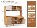 69-Inch Bamboo Kitchen Cabinet with Tempered Glass Doors, Extra Storage Space & Anti-Tilting Design 80255442
