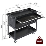 ZUN 3-Tier Rolling Tool Cart, Metal Heavy Duty Utility Cart on Wheels with Pegboard & Drawer & 4 Hooks, 63239544