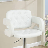 Classic Armrest Tufted White Faux Leather Upholstered Faux Leather Barstool / Chair Adjustable HS00F1562-ID-AHD