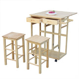 Square Solid Wood Folding Dining Cart with 2 Free Stools Natural 95835468
