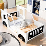 ZUN Twin Size Classic Car-Shaped Platform Bed with Wheels,White 49546489