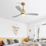 ZUN Indoor 52 Inch Ceiling Fan With Dimmable Led Light 6 Speed Remote Gold 3 Wood Blade Reversible DC W934P145947