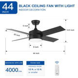 44 In Intergrated LED Ceiling Fan with Black ABS Blade W1367P182804