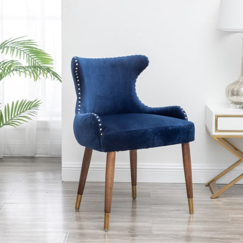 ZUN Lindale Contemporary Velvet Upholstered Nailhead Trim Accent Chair, Blue T2574P164503