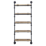 ZUN Oak and Sandy Black Rectangle 5-Tier Wall Shelf B062P184603