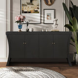Refined Industrial 4-Door Credenza with Wooden Arc Legs & Bronze Clasps Advanced Storage Design, W1445P256466