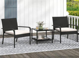 3-Piece Patio PE Wicker Bistro Set, Tempered Glass 2-Tier Side Table Outdoor Chair Set-White 98415143