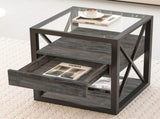 Set of 2 Modern End Table with Drawer - Nightstand for Bedroom Living Room, Rustic Wood Grain MDF W241P246927