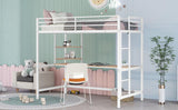 Twin Metal Loft Bed with Desk and Shelve,White 18643134