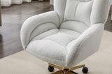 ZUN 005-Teddy Fabric 360 Swivel Home Office Chair With Gold Metal Base And Universal Wheels,Ivory 75048462