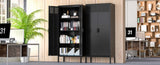 The metal food storage cabinet, 61 inches high, is equipped with adjustable shelves and is suitable T3421P312420