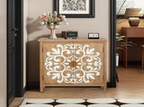 Rustic Wooden Accent Cabinet with Floral Carved Doors, 2 - Door Storage Cabinet for Living Room, W2295P365012